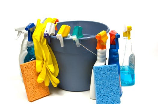 Cleaning supplies with bucket