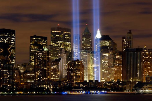The "Tribute in Light" memorial in the years following 2001.